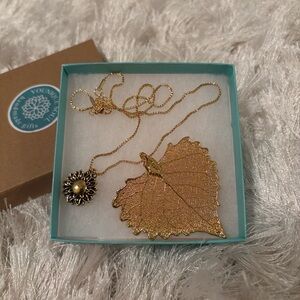 Make offer! Gold Leaf Dipped Pendant with Sunflower on 18" chain Necklace
